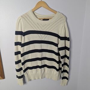 Lane Bryant Striped Crewneck Sweater in White‎ and Black